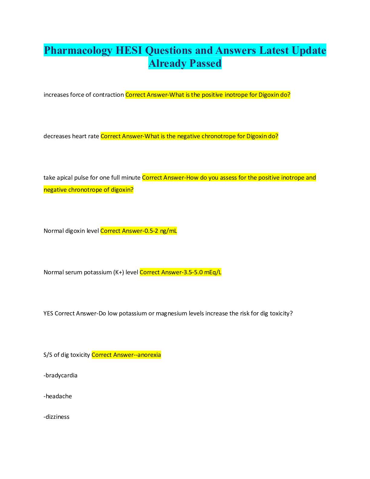 Preview image for Pharmacology HESI Questions and Answers Latest Update Already Passed